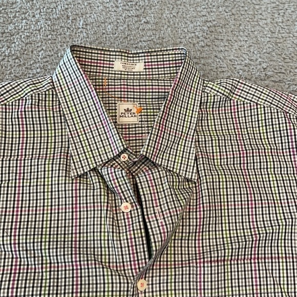 Peter Millar Shirt Mens Extra Large Black & pink green Check Long Sleeve Button - Picture 4 of 8